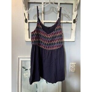 Torrid Tank Top Womens 2X 2 Blue Pink Yellow Zigzag Embroidered